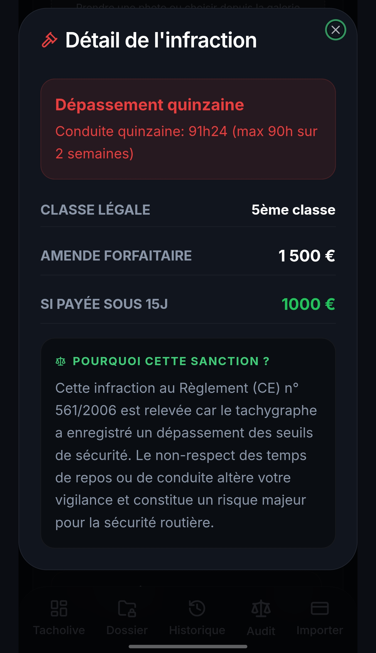 Détail d'une infraction