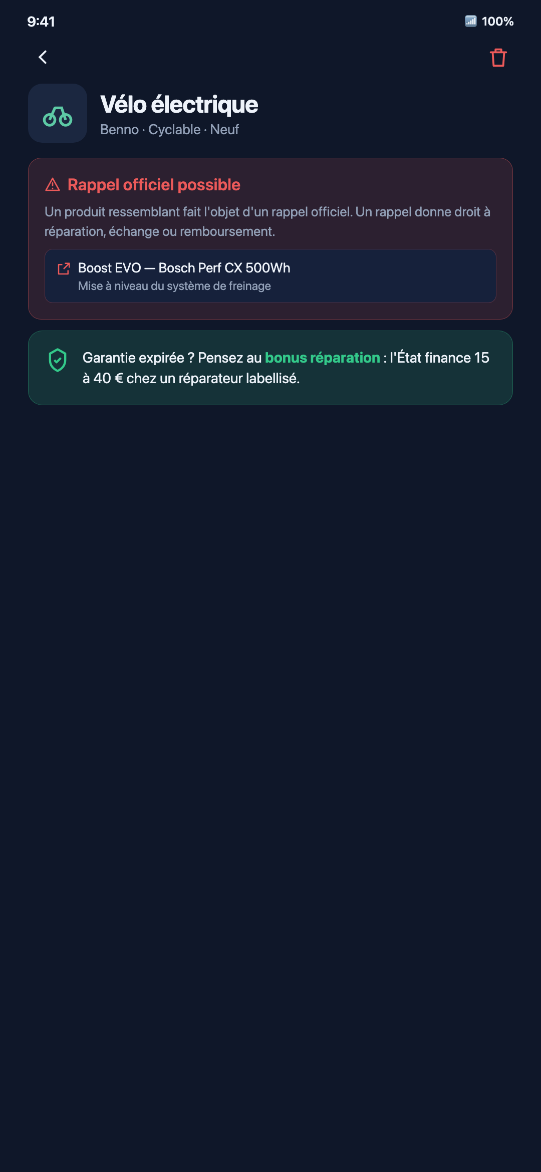 Alerte de rappel produit officiel et bonus réparation dans Garantaz