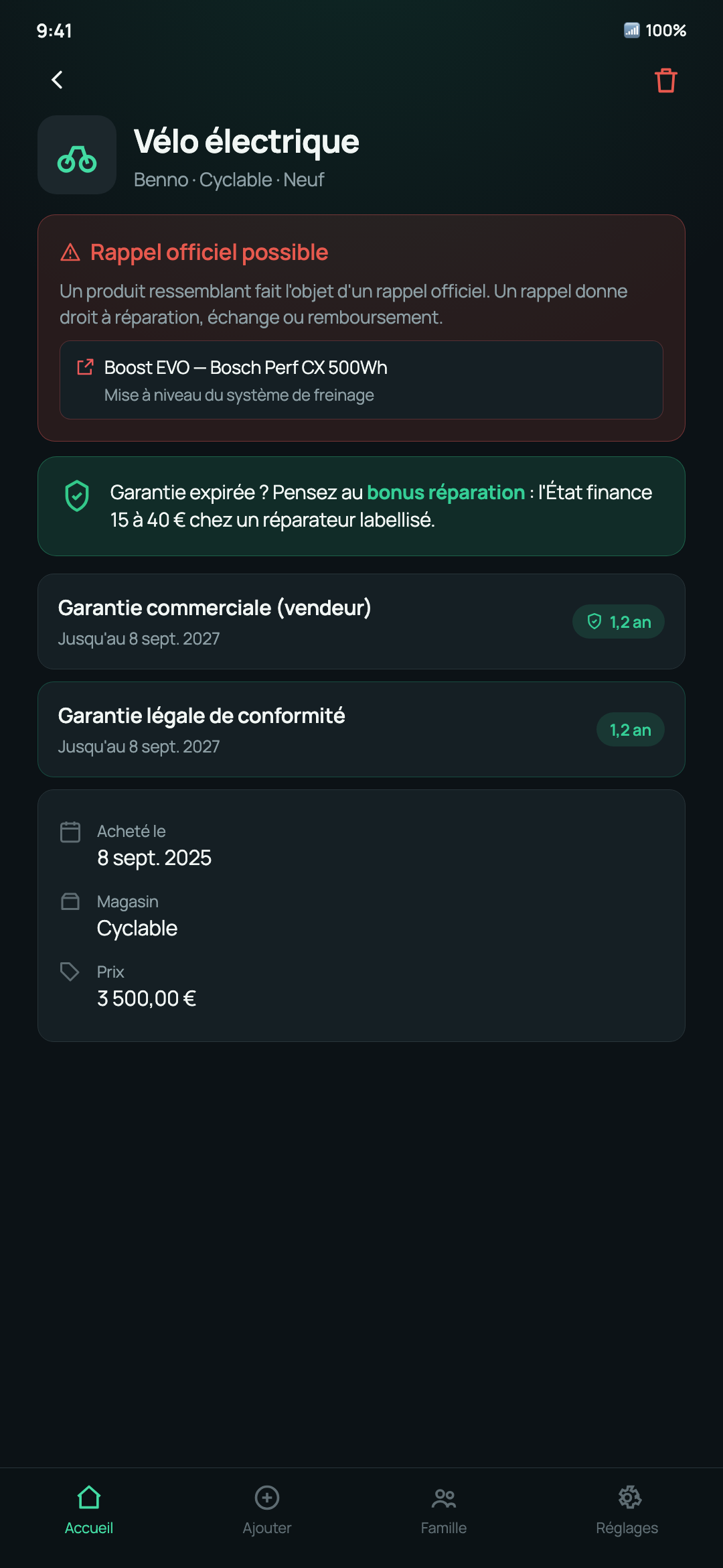 Alerte de rappel produit officiel et bonus réparation dans Garantaz