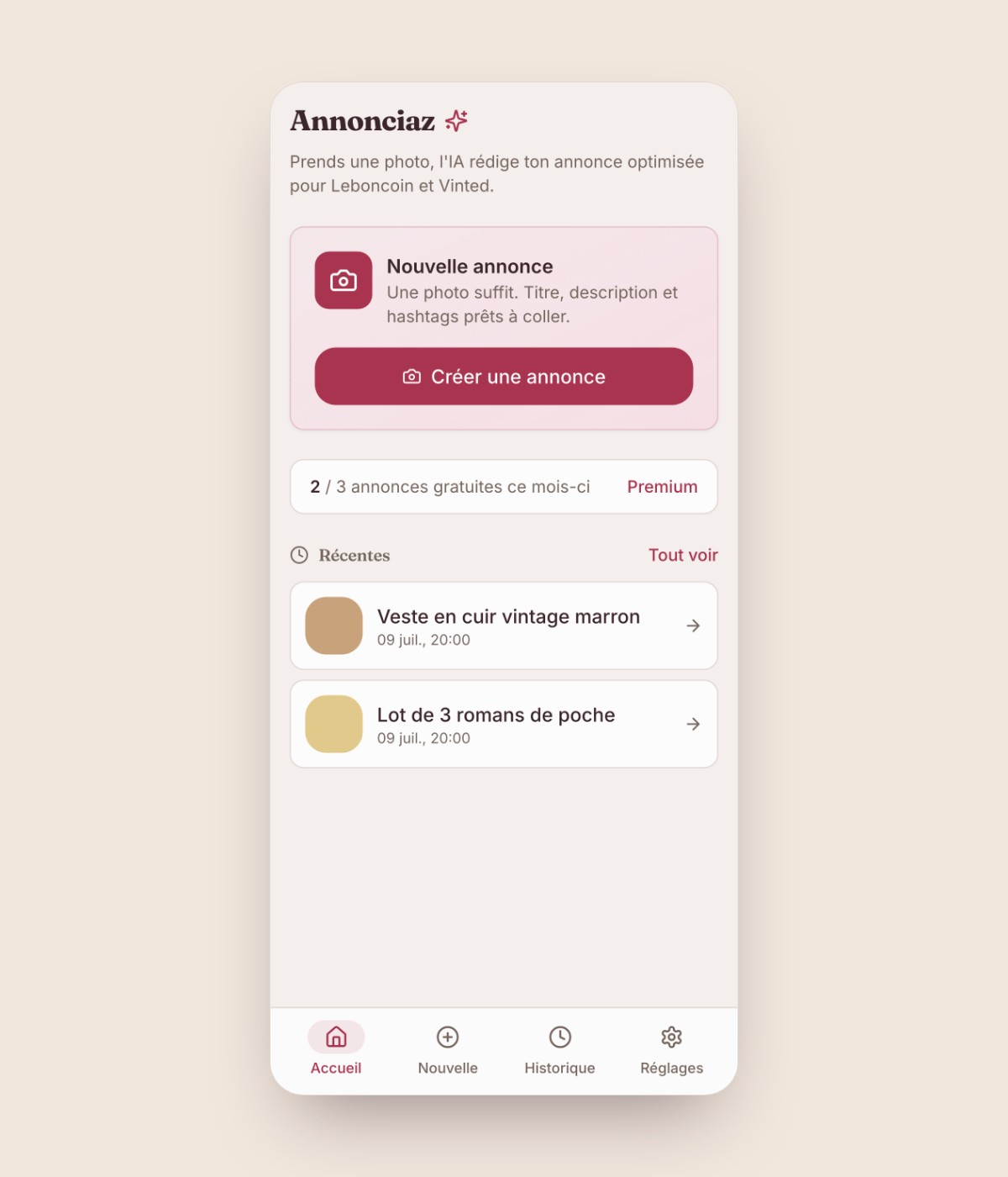 Aperçu de l'application Annonciaz