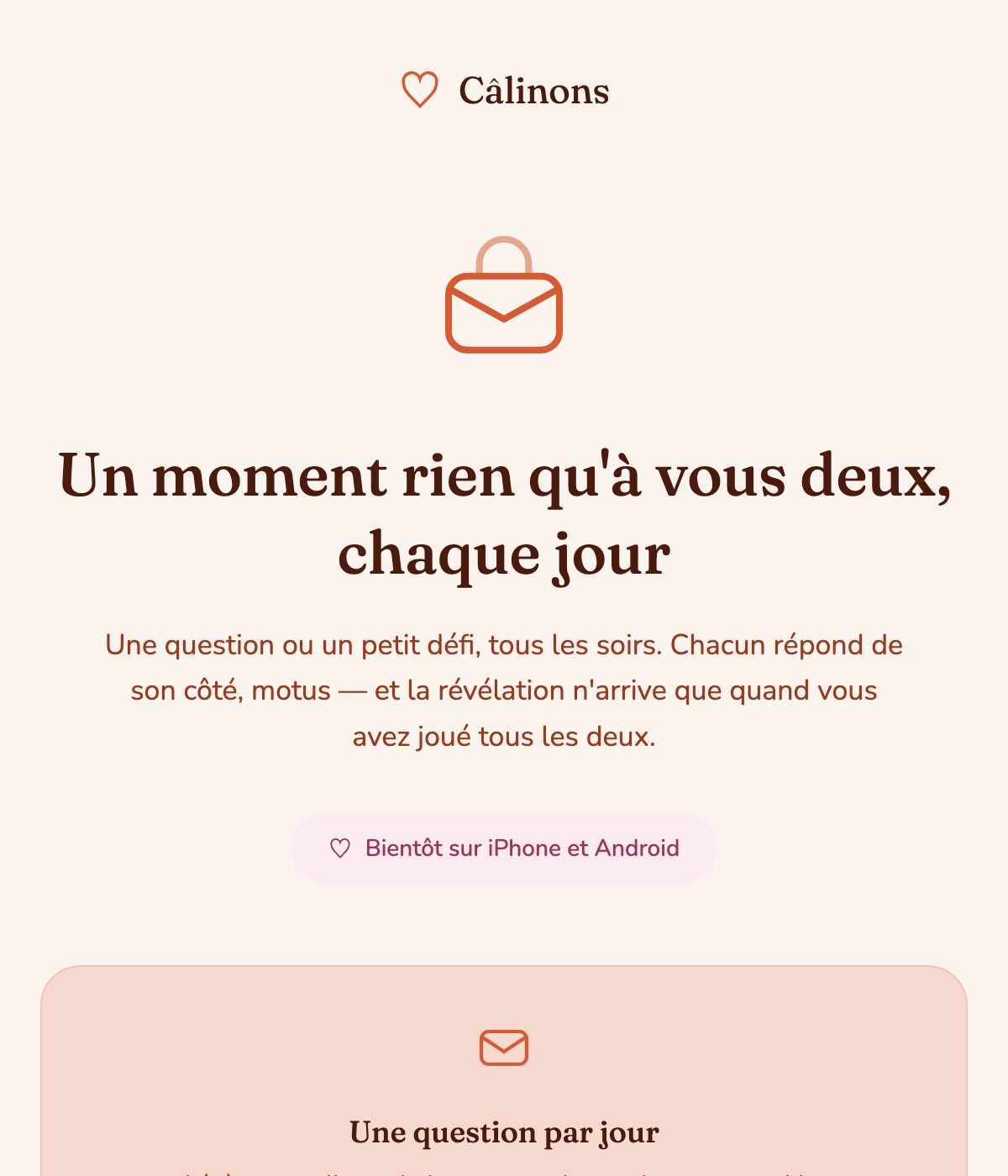 Aperçu de l'application Câlinons