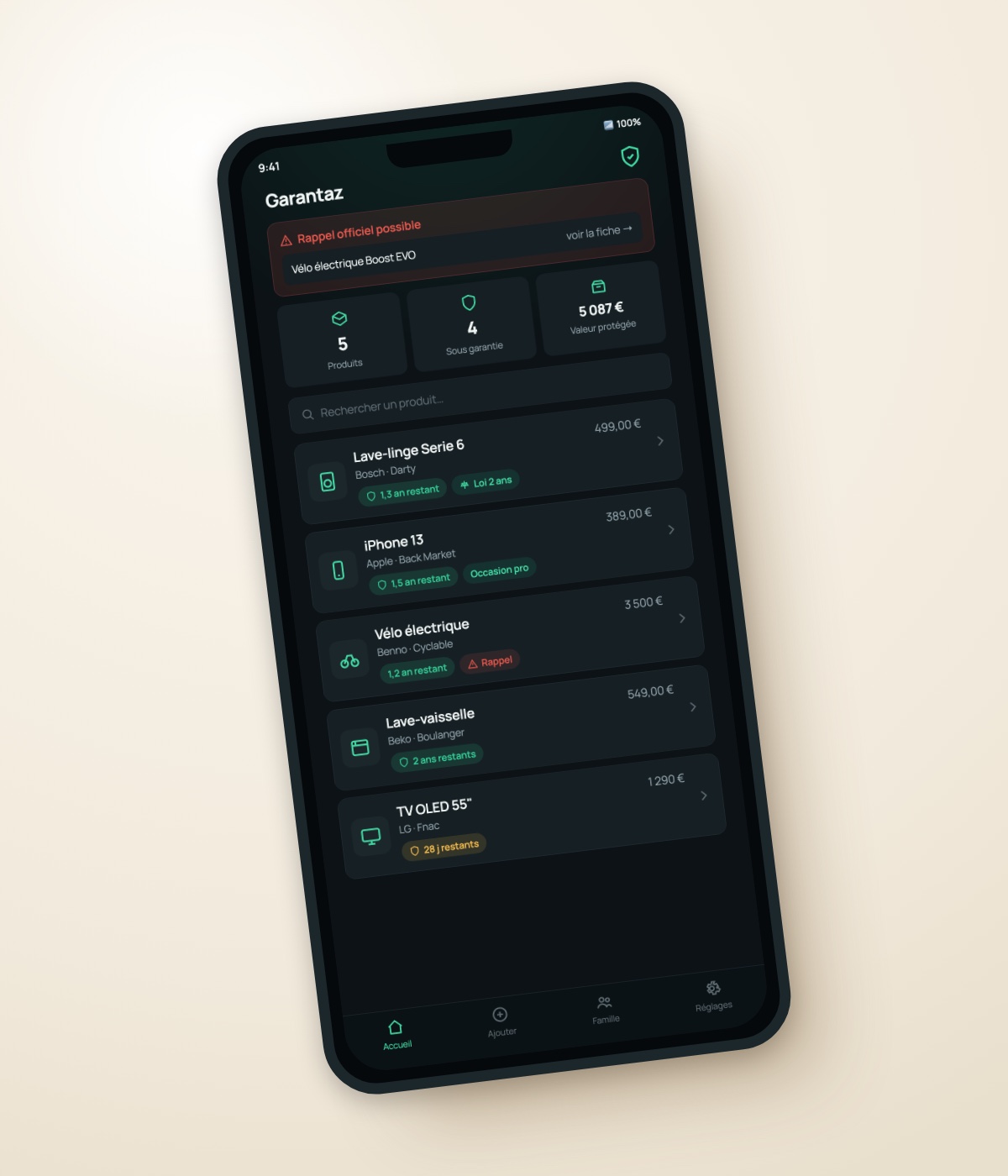 Aperçu de l'application Garantaz